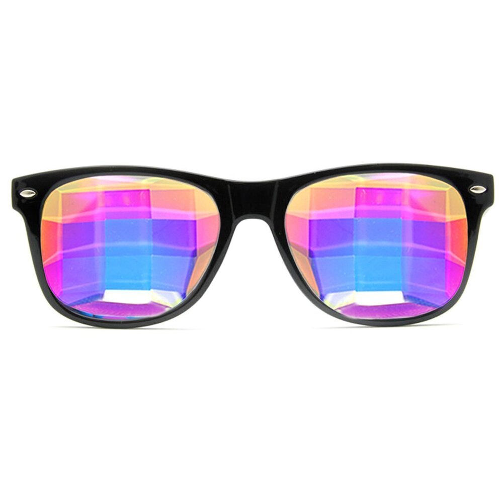 1814 Kaleidoscope Glasses Black Frames With Glass Crystal Bug Eye Lens